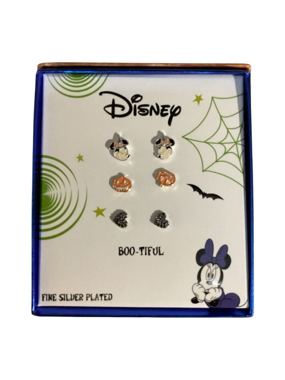 Disney Halloween Stud Earrings Set of 3 Silver Orange White Black Halloween